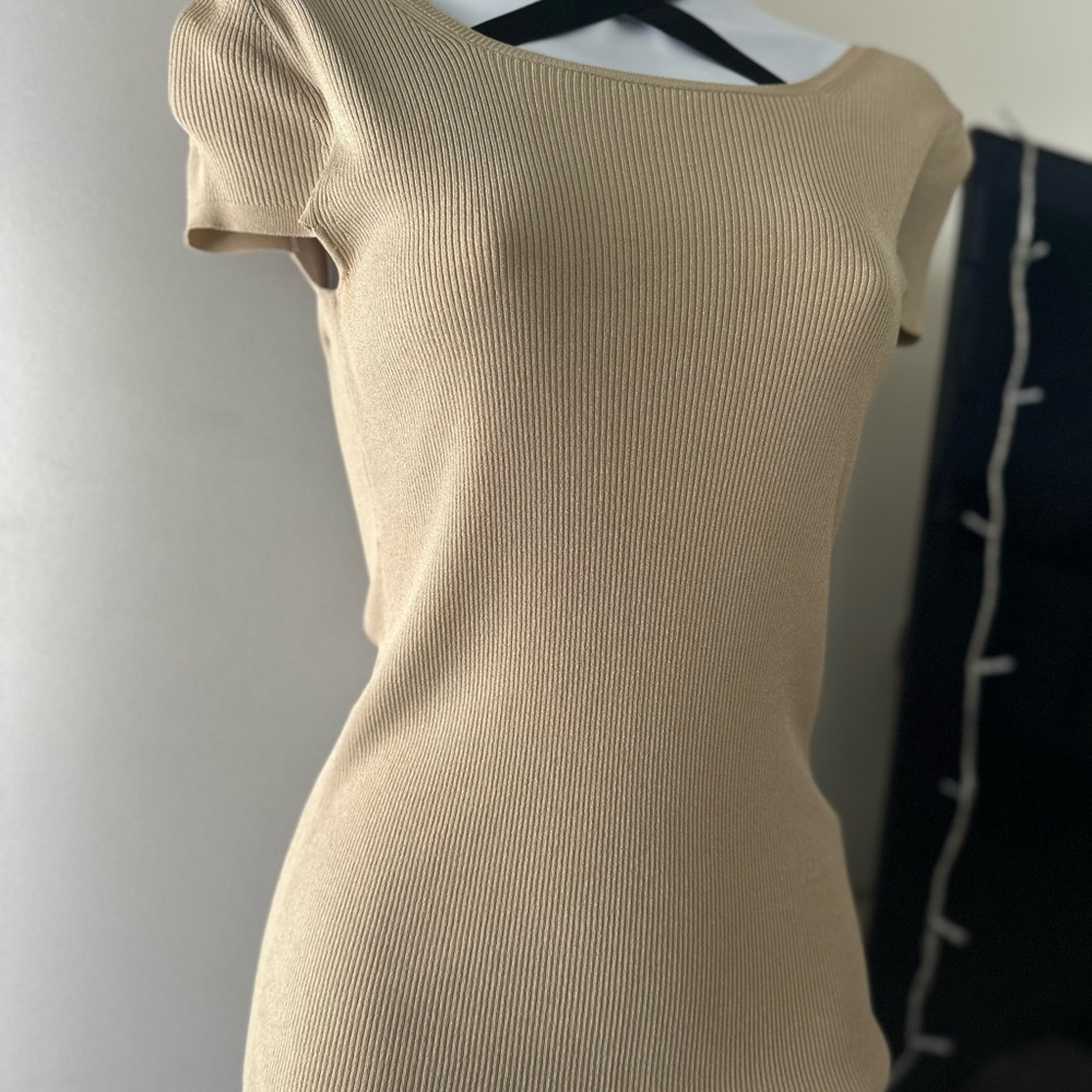 MaxMara Taupe Ribbed Knit Top